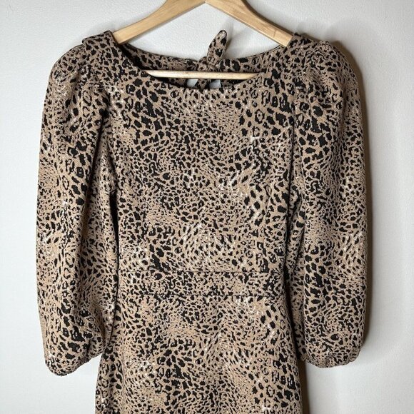 Anthropologie Maeve Leopard Animal Print Bow Cut Out Back Mini Dress Size 2 - Picture 5 of 16